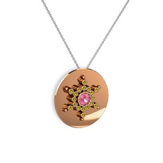 Pembe kuvars ve peridot 8 ayar rose altın kolye (40 cm beyaz altın rolo zincir)