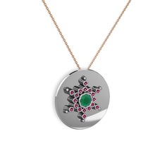 Neu Kar Tanesi Kolye - Kök zümrüt ve rodolit garnet 14 ayar beyaz altın kolye (40 cm rose altın rolo zincir) #971pxn