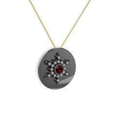 Neu Kar Tanesi Kolye - Garnet ve swarovski 925 ayar siyah rodyum kaplama gümüş kolye (40 cm altın rolo zincir) #98qt