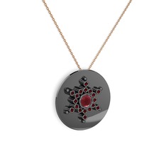 Neu Kar Tanesi Kolye - Kök yakut ve garnet 925 ayar siyah rodyum kaplama gümüş kolye (40 cm rose altın rolo zincir) #9dhfm0