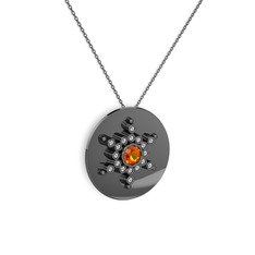 Sitrin ve swarovski 925 ayar siyah rodyum kaplama gümüş kolye (40 cm gümüş rolo zincir)