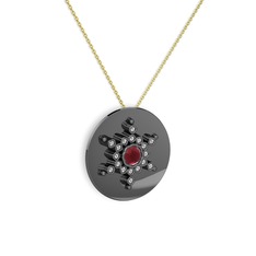 Neu Kar Tanesi Kolye - Kök yakut ve swarovski 925 ayar siyah rodyum kaplama gümüş kolye (40 cm gümüş rolo zincir) #advtp3