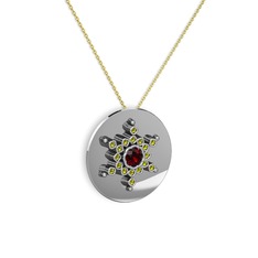Garnet ve peridot 925 ayar gümüş kolye (40 cm gümüş rolo zincir)