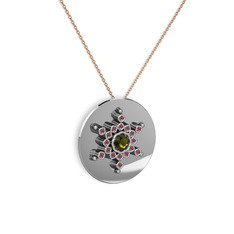 Neu Kar Tanesi Kolye - Peridot ve kök yakut 18 ayar beyaz altın kolye (40 cm rose altın rolo zincir) #csvaqk