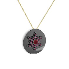 Kök yakut ve rodolit garnet 925 ayar siyah rodyum kaplama gümüş kolye (40 cm gümüş rolo zincir)