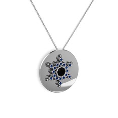 Siyah zirkon ve lab safir 925 ayar gümüş kolye (40 cm beyaz altın rolo zincir)