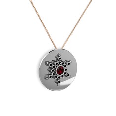Garnet ve siyah zirkon 8 ayar beyaz altın kolye (40 cm rose altın rolo zincir)