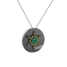 Neu Kar Tanesi Kolye - Kök zümrüt ve peridot 925 ayar siyah rodyum kaplama gümüş kolye (40 cm beyaz altın rolo zincir) #gmldyj