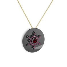 Garnet ve rodolit garnet 925 ayar siyah rodyum kaplama gümüş kolye (40 cm altın rolo zincir)