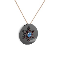 Neu Kar Tanesi Kolye - Akuamarin ve garnet 925 ayar siyah rodyum kaplama gümüş kolye (40 cm rose altın rolo zincir) #hh2mgd