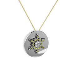 Swarovski ve peridot 14 ayar beyaz altın kolye (40 cm gümüş rolo zincir)
