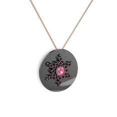 Neu Kar Tanesi Kolye - Pembe kuvars ve garnet 925 ayar siyah rodyum kaplama gümüş kolye (40 cm rose altın rolo zincir) #hwx5yv