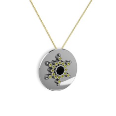 Neu Kar Tanesi Kolye - Siyah zirkon ve peridot 8 ayar beyaz altın kolye (40 cm altın rolo zincir) #i6hp31