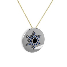 Siyah zirkon ve lab safir 925 ayar gümüş kolye (40 cm gümüş rolo zincir)