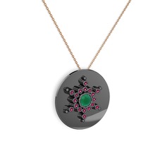 Neu Kar Tanesi Kolye - Kök zümrüt ve rodolit garnet 925 ayar siyah rodyum kaplama gümüş kolye (40 cm rose altın rolo zincir) #j4ct3f