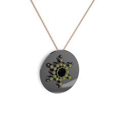 Neu Kar Tanesi Kolye - Siyah zirkon ve peridot 925 ayar siyah rodyum kaplama gümüş kolye (40 cm rose altın rolo zincir) #jsfu6v