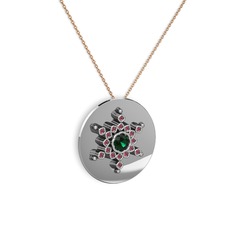 Neu Kar Tanesi Kolye - Yeşil kuvars ve kök yakut 18 ayar beyaz altın kolye (40 cm gümüş rolo zincir) #k59ed4