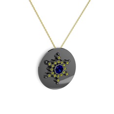 Neu Kar Tanesi Kolye - Lab safir ve peridot 925 ayar siyah rodyum kaplama gümüş kolye (40 cm altın rolo zincir) #kso2k0