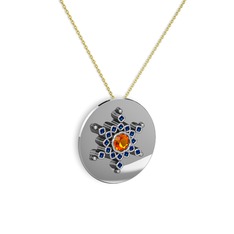 Sitrin ve lab safir 18 ayar beyaz altın kolye (40 cm altın rolo zincir)