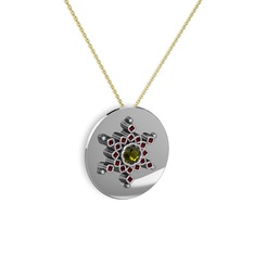 Peridot ve garnet 14 ayar beyaz altın kolye (40 cm altın rolo zincir)
