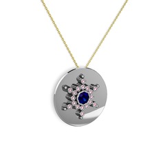Lab safir ve pembe kuvars 925 ayar gümüş kolye (40 cm altın rolo zincir)