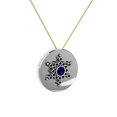 Lab safir ve siyah zirkon 18 ayar beyaz altın kolye (40 cm altın rolo zincir)