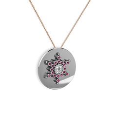Neu Kar Tanesi Kolye - Swarovski ve rodolit garnet 8 ayar beyaz altın kolye (40 cm rose altın rolo zincir) #oh0d89
