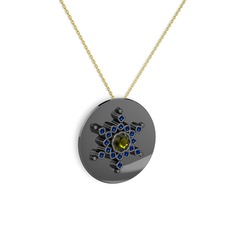 Neu Kar Tanesi Kolye - Peridot ve lab safir 925 ayar siyah rodyum kaplama gümüş kolye (40 cm gümüş rolo zincir) #p73h4h