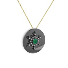 Neu Kar Tanesi Kolye - Kök zümrüt ve swarovski 925 ayar siyah rodyum kaplama gümüş kolye (40 cm altın rolo zincir) #p8lb10