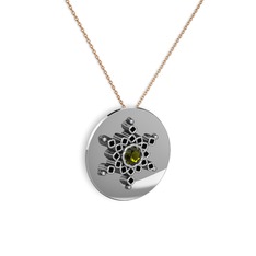 Peridot ve siyah zirkon 18 ayar beyaz altın kolye (40 cm gümüş rolo zincir)