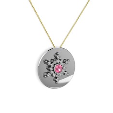Pembe kuvars ve swarovski 925 ayar gümüş kolye (40 cm altın rolo zincir)