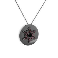 Neu Kar Tanesi Kolye - Siyah zirkon ve garnet 925 ayar siyah rodyum kaplama gümüş kolye (40 cm gümüş rolo zincir) #qznaup