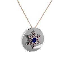 Neu Kar Tanesi Kolye - Lab safir ve garnet 8 ayar beyaz altın kolye (40 cm rose altın rolo zincir) #rl60qj