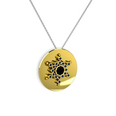 Siyah zirkon ve lab safir 18 ayar altın kolye (40 cm beyaz altın rolo zincir)