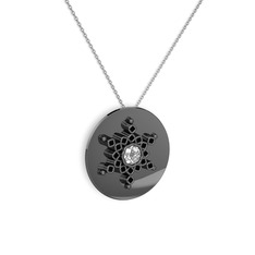 Neu Kar Tanesi Kolye - Swarovski ve siyah zirkon 925 ayar siyah rodyum kaplama gümüş kolye (40 cm gümüş rolo zincir) #si7wmm