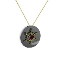 Neu Kar Tanesi Kolye - Garnet ve peridot 925 ayar siyah rodyum kaplama gümüş kolye (40 cm gümüş rolo zincir) #syq18e