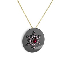 Neu Kar Tanesi Kolye - Rodolit garnet ve pembe kuvars 925 ayar siyah rodyum kaplama gümüş kolye (40 cm altın rolo zincir) #t5r5mx