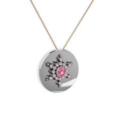 Pembe kuvars 925 ayar gümüş kolye (40 cm rose altın rolo zincir)