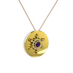 Neu Kar Tanesi Kolye - Ametist ve swarovski 8 ayar altın kolye (40 cm rose altın rolo zincir) #u8tqs9