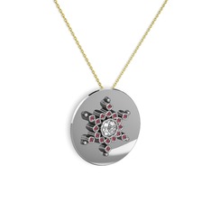 Neu Kar Tanesi Kolye - Swarovski ve kök yakut 8 ayar beyaz altın kolye (40 cm altın rolo zincir) #uo9188