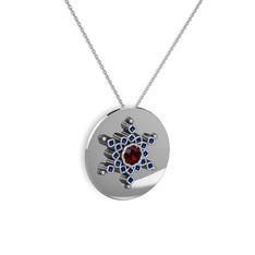 Garnet ve lab safir 925 ayar gümüş kolye (40 cm beyaz altın rolo zincir)
