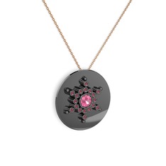Neu Kar Tanesi Kolye - Pembe kuvars ve kök yakut 925 ayar siyah rodyum kaplama gümüş kolye (40 cm rose altın rolo zincir) #x0zqw8
