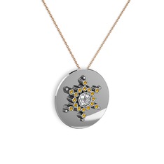 Swarovski ve sitrin 8 ayar beyaz altın kolye (40 cm rose altın rolo zincir)