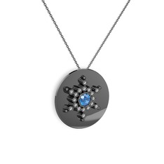 Neu Kar Tanesi Kolye - Akuamarin ve swarovski 925 ayar siyah rodyum kaplama gümüş kolye (40 cm gümüş rolo zincir) #xexvyk