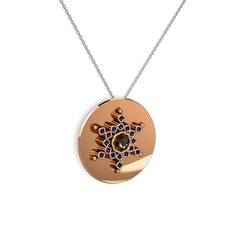 Neu Kar Tanesi Kolye - Dumanlı kuvars ve lab safir 8 ayar rose altın kolye (40 cm beyaz altın rolo zincir) #xmo68p