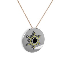 Neu Kar Tanesi Kolye - Siyah zirkon ve peridot 18 ayar beyaz altın kolye (40 cm gümüş rolo zincir) #xmt0zc