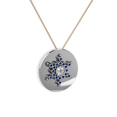 Swarovski ve lab safir 925 ayar gümüş kolye (40 cm rose altın rolo zincir)