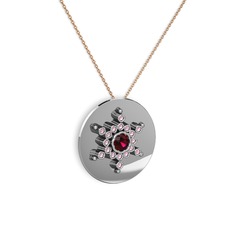 Rodolit garnet ve pembe kuvars 14 ayar beyaz altın kolye (40 cm rose altın rolo zincir)