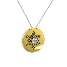 Swarovski ve lab safir 925 ayar altın kaplama gümüş kolye (40 cm beyaz altın rolo zincir)
