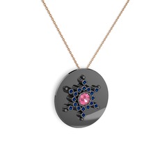 Neu Kar Tanesi Kolye - Pembe kuvars ve lab safir 925 ayar siyah rodyum kaplama gümüş kolye (40 cm gümüş rolo zincir) #z7hd7